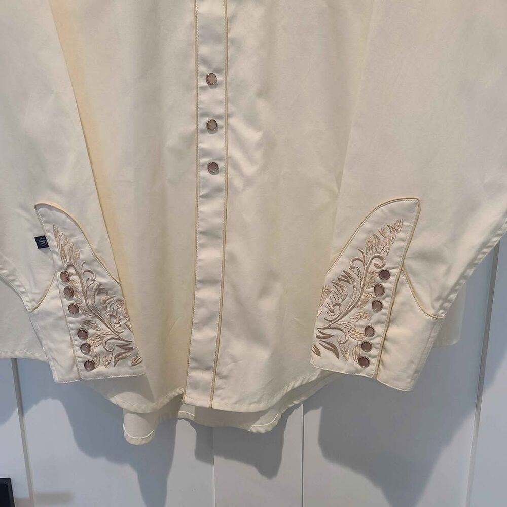 Rockmount Ranch Wear Mens Ivory-on-Ivory Embroidered Western Shirt XL Tall #6859 - Picture 6 of 9